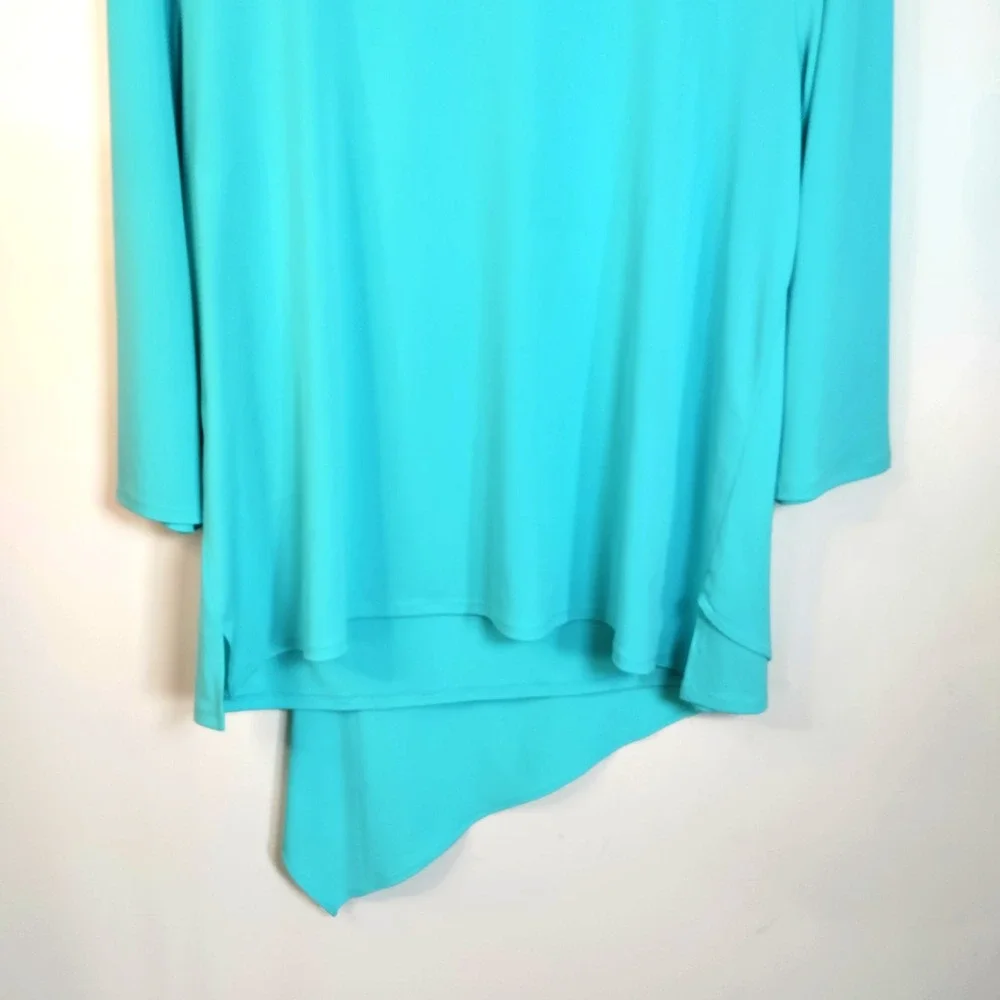 Chico's The Ultimate Tee Women Teal‎ 3 Liquid Knit Shark Hem Faux Wrap Lagun Y2K - Picture 7 of 12